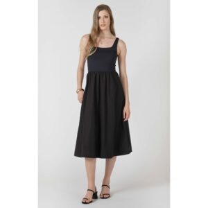 Black Tape Mixed Fabric Midi Dress